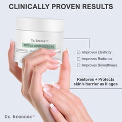 Dr. Brenner cream texture closeup emphasizes smooth, fast-absorbing finish.