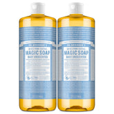 Dr. Bronner's Baby Unscented 32oz bottle pouring for versatile cleaning and skin care