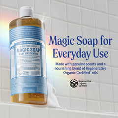 Dr. Bronner's Baby Unscented lather close-up showing rich foam for sensitive skin