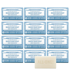 Dr. Bronner's Baby Unscented Magic Bar on pack front, gentle cleansing for delicate skin
