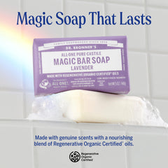 Dr. Bronner's barra castile lavanda para rostro, cuerpo y cabello.