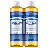 Dr. Bronner’s jabón castile menta, botella doble para uso diario en cuerpo y manos.