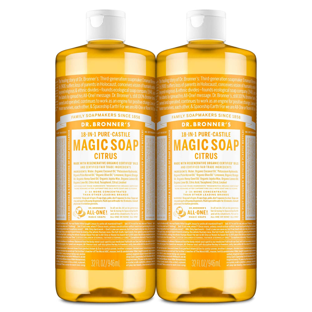 Dr. Bronner's Citrus bottle pour for multi-use cleansing on skin