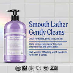 Dr. Bronner's ingredientes orgánicos certificados para piel hidratada y cuidado diario.