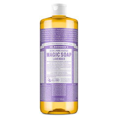 Dr. Bronner's Jabón Castile líquido Lavanda en botella, limpieza suave para piel y hogar.