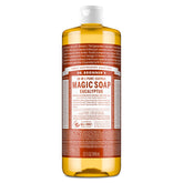 Jabón líquido castile de Dr. Bronner's con eucalipto, ideal para rostro y cuerpo.