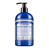 Dr. Bronner's Jabón orgánico de menta, botella, aroma fresco y limpieza suave.