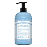Dr. Bronner's jabón orgánico de azúcar para bebé sin aroma, lavado suave diario.