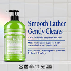 Dr. Bronner's Lemongrass soap foam demonstrating rich cleansing