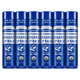 Dr. Bronner's Peppermint Lip Balm 6-pack front view, cooling and moisturizing.
