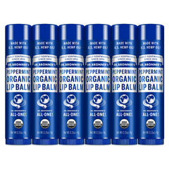 Dr. Bronner's Peppermint Lip Balm 6-pack front view, cooling and moisturizing.