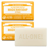 Dr. Bronner's Magic Bar Citrus front view with rich lather for refreshing cleanse