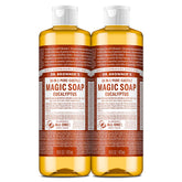 Dr. Bronner's Magic Soap eucalyptus bottle for multi-use cleaning and skin care.