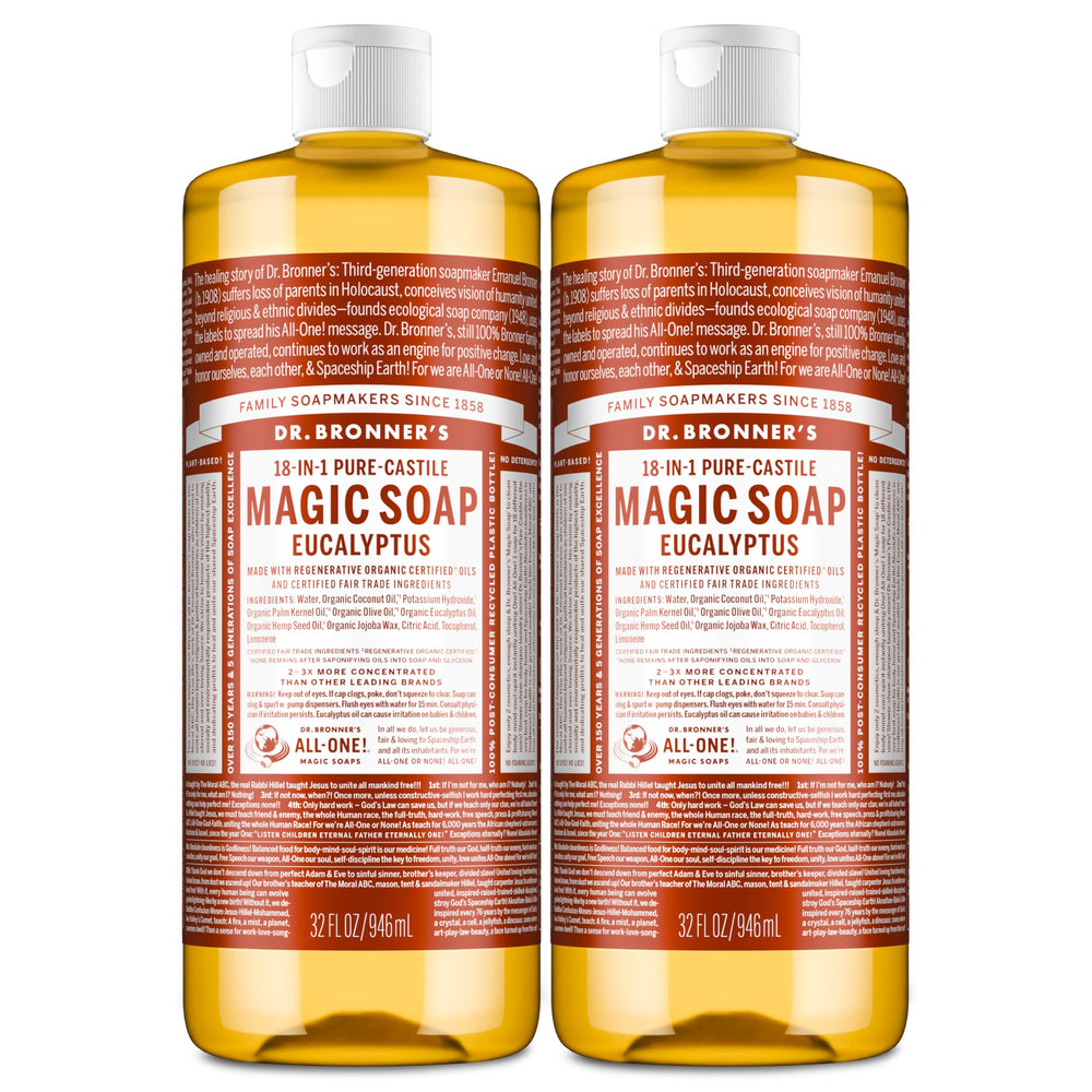 Dr. Bronner's Magic Soap eucalyptus bottle for a versatile gentle clean.