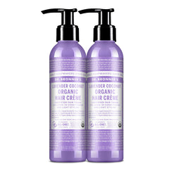 Dr. Bronner's Organic Hair Crème lavender coconut jar promotes shine and manageability.