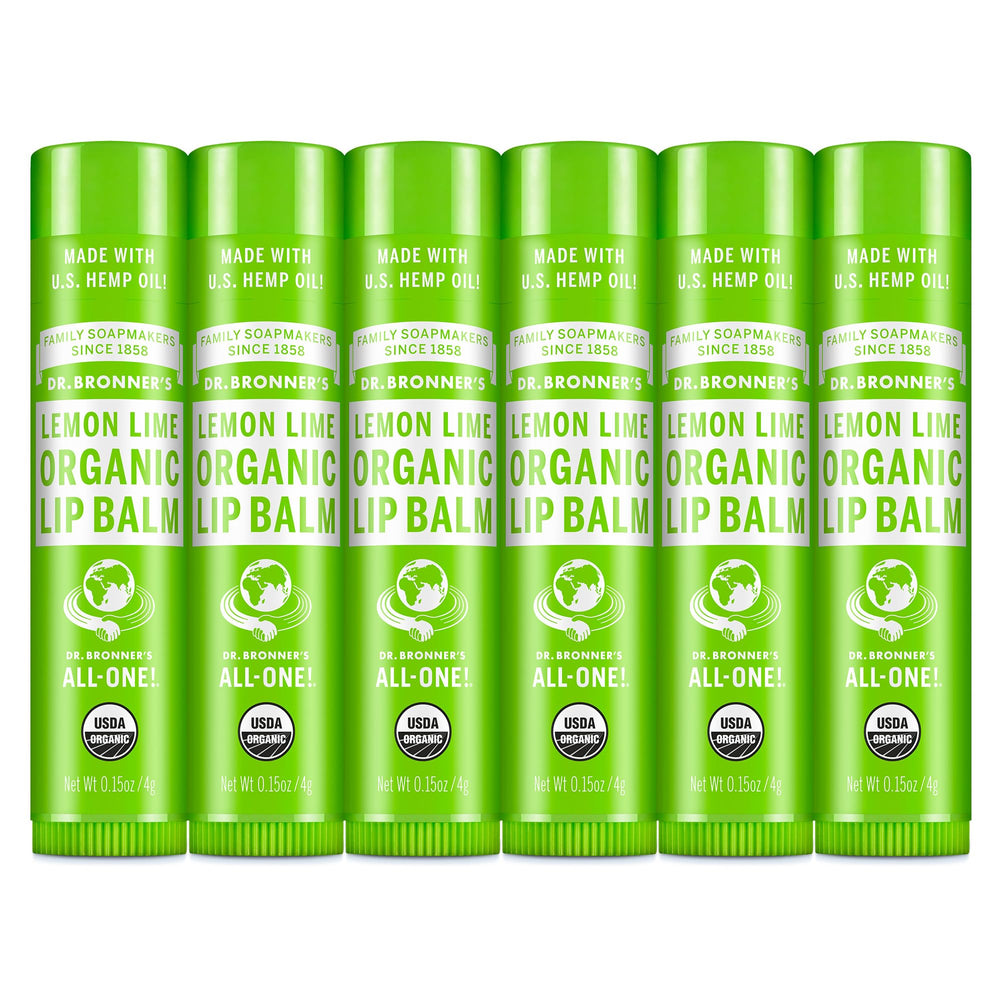Dr. Bronner’s Organic Lip Balm Lemon Lime tubes for hydrating lip care