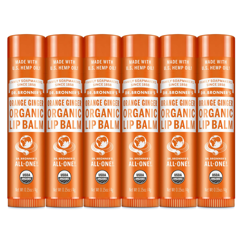 dr bronners organic lip balm orange ginger six-pack for dry lips and travel