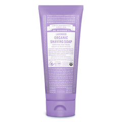 Creamy lavender lather from Dr Bronner's shaving soap ready for application