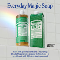 Dr. Bronner's Pure-Castile Almond pour-top demonstrates easy, concentrated cleaning power.