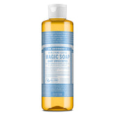 Dr. Bronner's Pure-Castile Baby Unscented bottle close-up for gentle cleansing