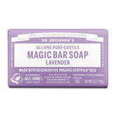 Dr. Bronner's Lavender bar soap exterior shows natural ingredients for gentle cleansing.