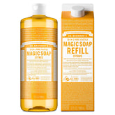 Dr. Bronner's Citrus Castile soap bottle pour for all-over cleaning