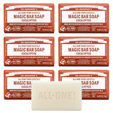 Dr. Bronner’s Pure-Castile Magic Bar Eucalyptus 6-pack wrapped in recycled paper.