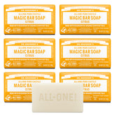 Dr. Bronner's Citrus Pure-Castile Magic Soap Bar with rich lather for face, body, and hair.