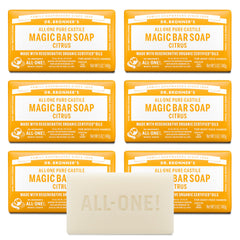 Dr. Bronner's Citrus Pure-Castile Magic Soap Bar with rich lather for face, body, and hair.