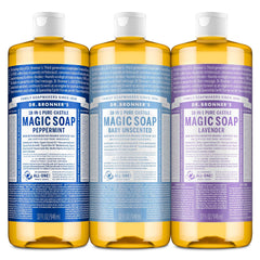 Dr. Bronner's Pure-Castile Peppermint bottle for a refreshing cleanse.