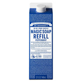 Dr Bronner's Pure-Castile Menta recarga 32oz; reducción de plástico y uso versátil.
