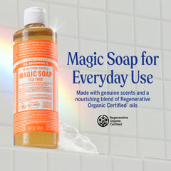 Dr. Bronner's Tea Tree soap lather in hand demonstrating rich foam for cleansing.