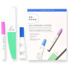 Dr. Dana Nail Repair Kit bottle closeup showing glossy, healthier-looking nails.