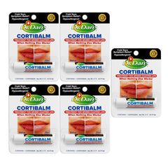 Dr. Dan's Cortibalm 5-pack front view; portable lip care for on-the-go relief.