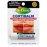 Dr. Dan's Cortibalm tube close-up for lip hydration and repair.