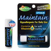 Dr. Dan's Maintain lip balm tube front view, with mild, hydrating formula.