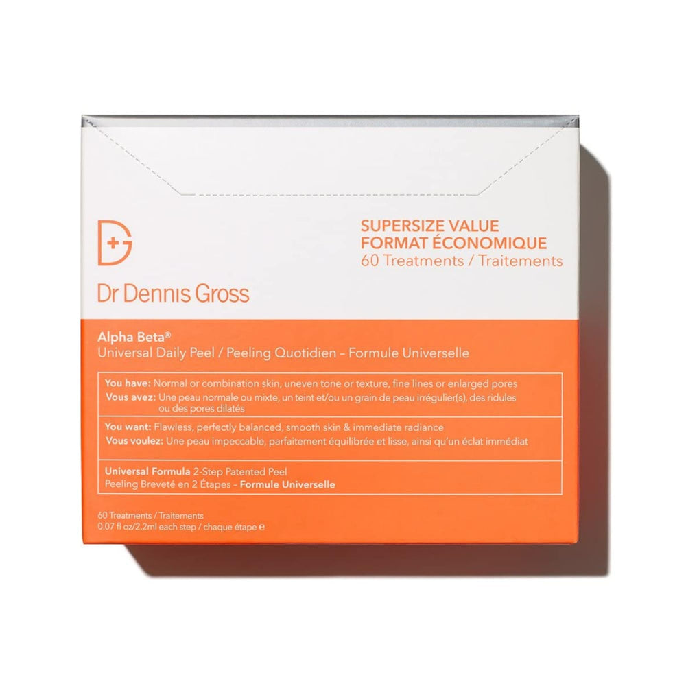Dr Dennis Gross Alpha Beta Universal Daily Peel two-step bottle for radiant skin.