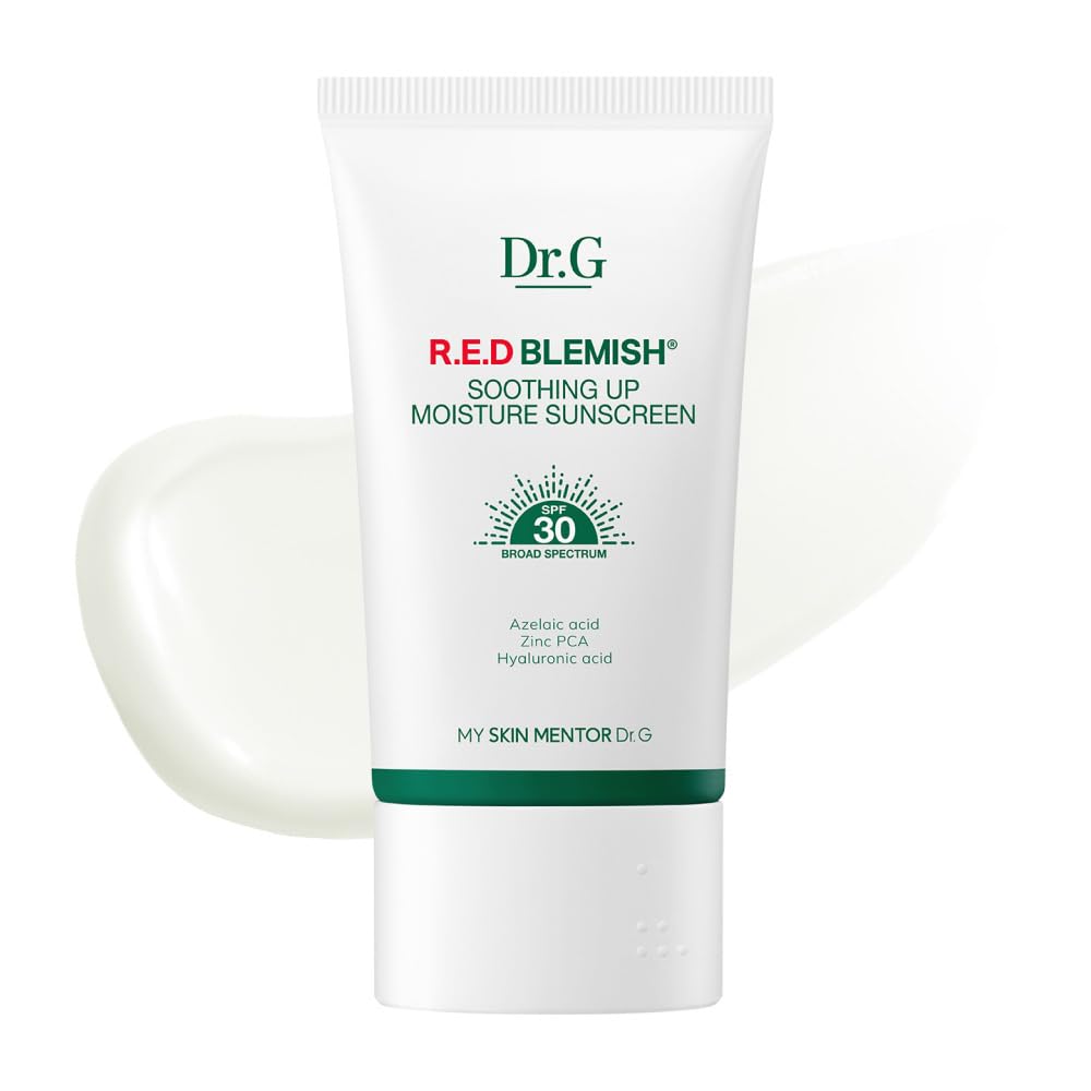 Dr.G R.E.D. Blemish Soothing Up, bote frontal, protección diaria suave para piel sensible.