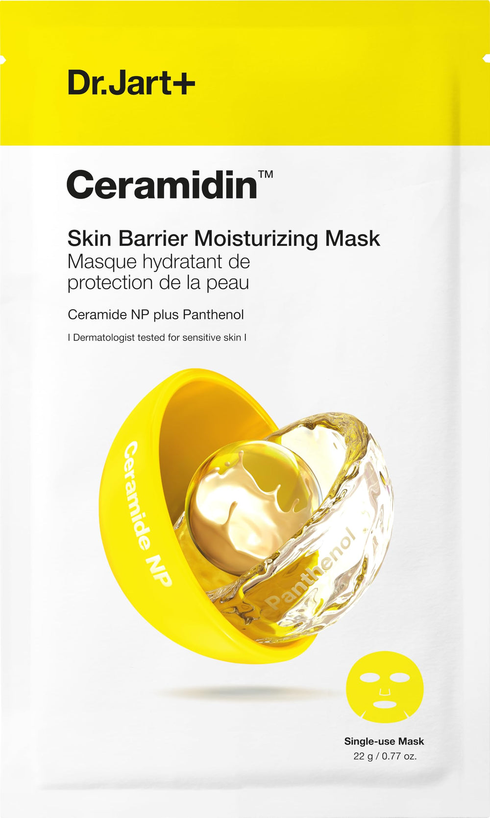 Dr.Jart+ Ceramidin mascarilla facial en empaque, hidratación profunda para piel seca.