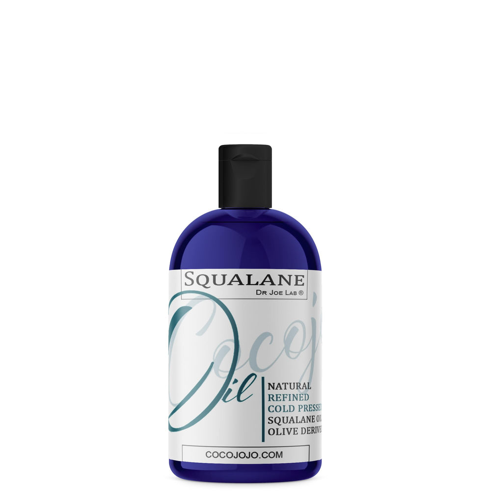 Dr Joe Lab Esqualano: botella de aceite puro de oliva para cuidado facial, absorción rápida.