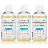 DR. LIFT antibacterial body wash 3-pack front bottle promotes clean feel and hydration