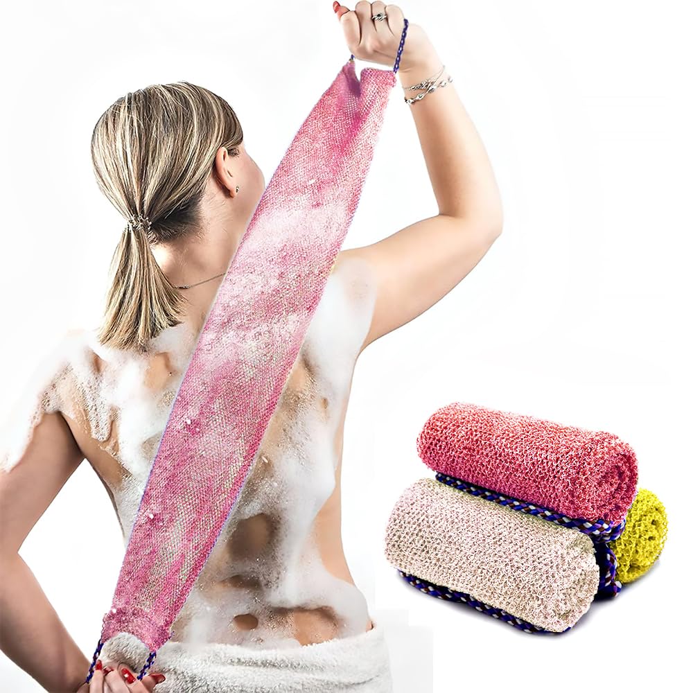 Dr.Pedi African Net Sponge with Handles provides extended reach for back exfoliation.