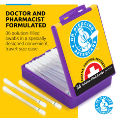 Compact travel case with 36 swabs for daily care on the go.