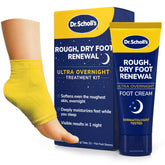 Dr. Scholl's rough-dry foot renewal bottle shown for overnight hydration.