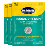 Dr. Scholl's mascarilla exfoliante para pies, empaque visible, facilita suavizar la piel áspera.