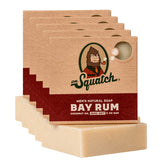 Dr. Squatch Bay Rum bar soap lather for a refreshing morning cleanse.