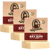 Dr. Squatch Bay Rum bar soap lather for a refreshing cleanse.