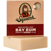 Dr. Squatch Bay Rum, barra en mano, limpieza suave y aroma intenso