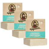Dr. Squatch Coconut Castaway bar close-up highlighting natural lather and texture.