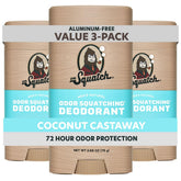 Dr. Squatch Coconut Castaway deodorant stick 3-pack for on-the-go freshness